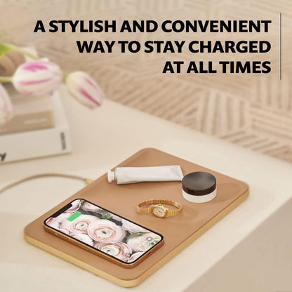 Catch:3 Classics - Italian Leather Wireless Charging Station and Valet Tray (Ash) - Compatible with Iphone 15, 14, 13, 12, 11, X, Galaxy S21, S20, Note, Airpods, Airpods Pro