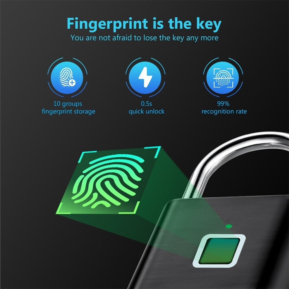 Fingerprint Lock Keyless Waterproof Anti-Theft Smart Lock Fingerprint Padlock Zinc Alloy Intelligent Safety Electronic Doorlock