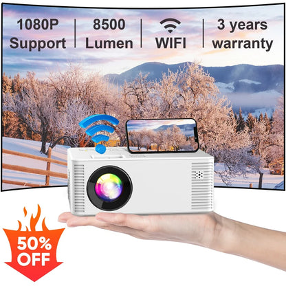 Mini Projector with WIFI 8500L Portable Wifi Projector for Outdoor Movie Projector Support 1080P